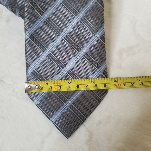 Angelo Rossi Plaid Blue Gray Neck Tie - Picture 6 of 8